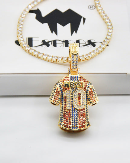 Luxury Football MESSI #10 Jersey Pendant Necklace with Zircon Stones – Perfect Gift for Sports Fans