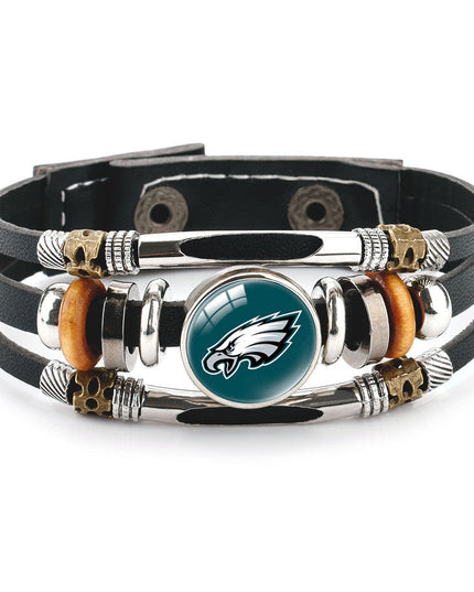 Leather Sports Team Logo Bracelet – Adjustable Fans Wristband Gift for Game Day & Holidays