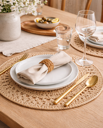 Handcrafted Natural Jute Placemat | 15” Round Scalloped Woven Placemat