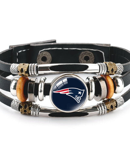 Leather Sports Team Logo Bracelet – Adjustable Fans Wristband Gift for Game Day & Holidays