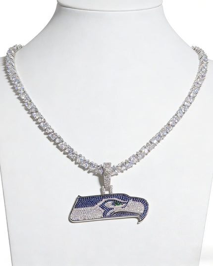 Seattle Seahawks Logo Pendant Necklace – with Heart Tennis Chain for Fans