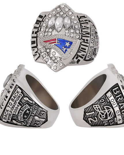 New England Patriots Super Bowl Championship Ring & Trophy Set– 2002, 2004, 2005, 2015, 2017 & 2019
