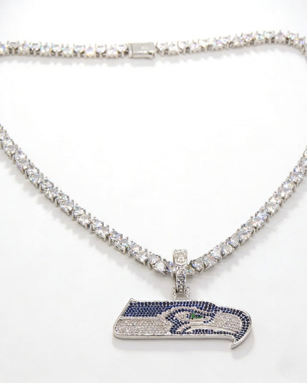Seattle Seahawks Logo Pendant Necklace – with Heart Tennis Chain for Fans