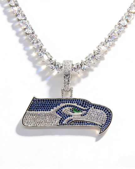 Seattle Seahawks Logo Pendant Necklace – with Heart Tennis Chain for Fans