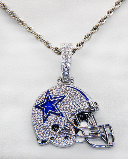Dallas Cowboys Helmet Pendant Necklace – Sparkling Zircon Gift for Football Fans