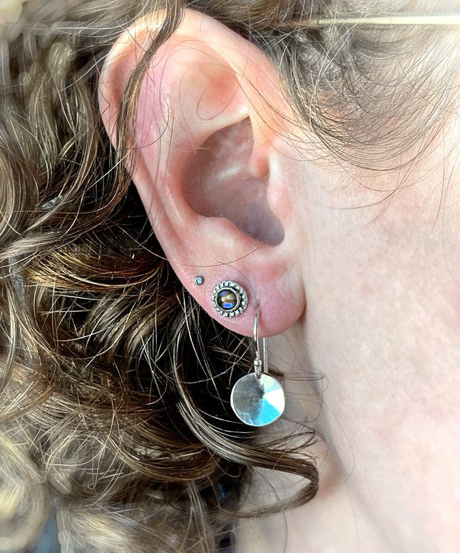 Small Full Moon Earrings | Hammered Circle Drop Earrings | Moon Phase Earrings