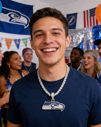 Seattle Seahawks Logo Pendant Necklace – with Heart Tennis Chain for Fans