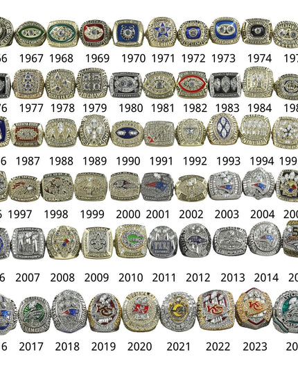 Complete 59-Piece Super Bowl Championship Ring Collection (1966–2024) | The Ultimate NFL Grand Set with Luxury Display Case