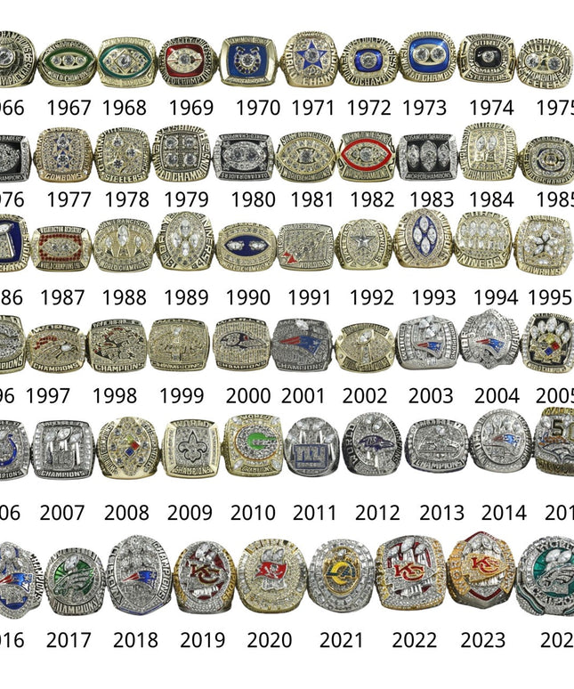 Complete 59-Piece Super Bowl Championship Ring Collection (1966–2024) | The Ultimate NFL Grand Set with Luxury Display Case