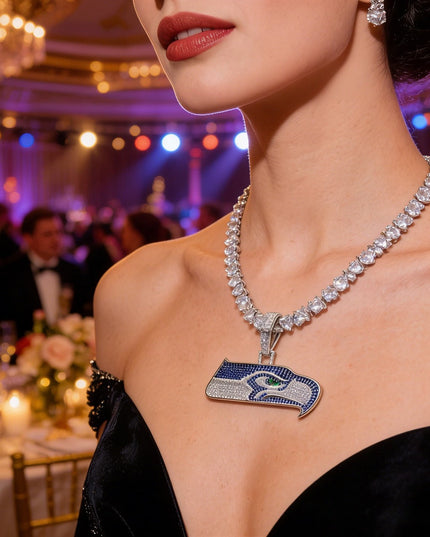 Seattle Seahawks Logo Pendant Necklace – with Heart Tennis Chain for Fans