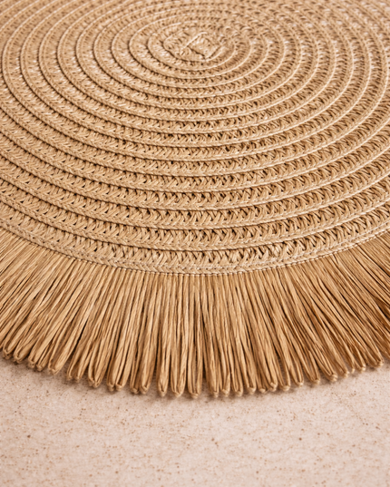 Straw & Fringe Round Placemat | 15” Handwoven Natural Fiber Table Decor
