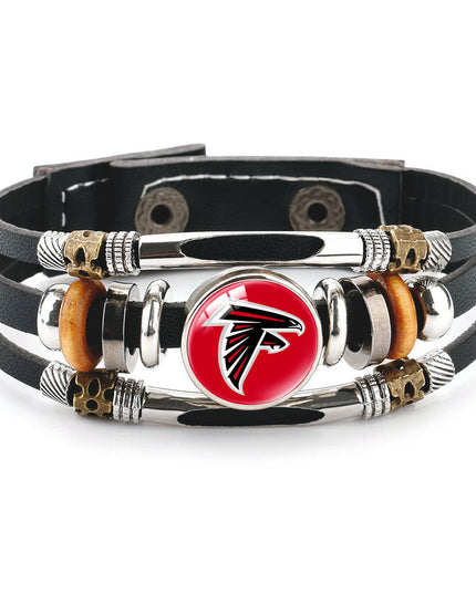 Leather Sports Team Logo Bracelet – Adjustable Fans Wristband Gift for Game Day & Holidays