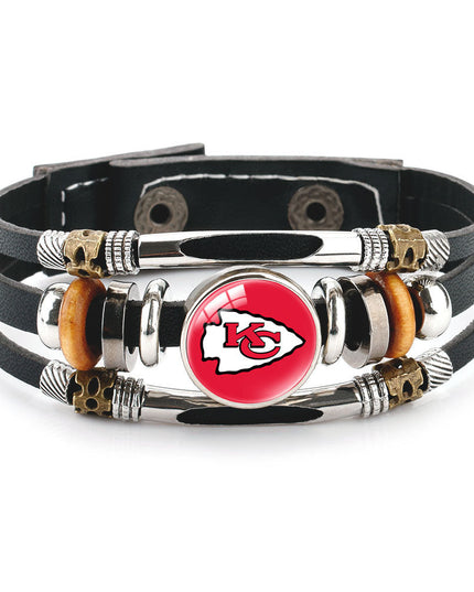 Leather Sports Team Logo Bracelet – Adjustable Fans Wristband Gift for Game Day & Holidays