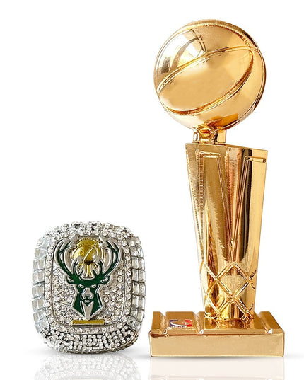 2021 Milwaukee Bucks Championship Ring and Trophy – #34 Tribute Commemorative Replica