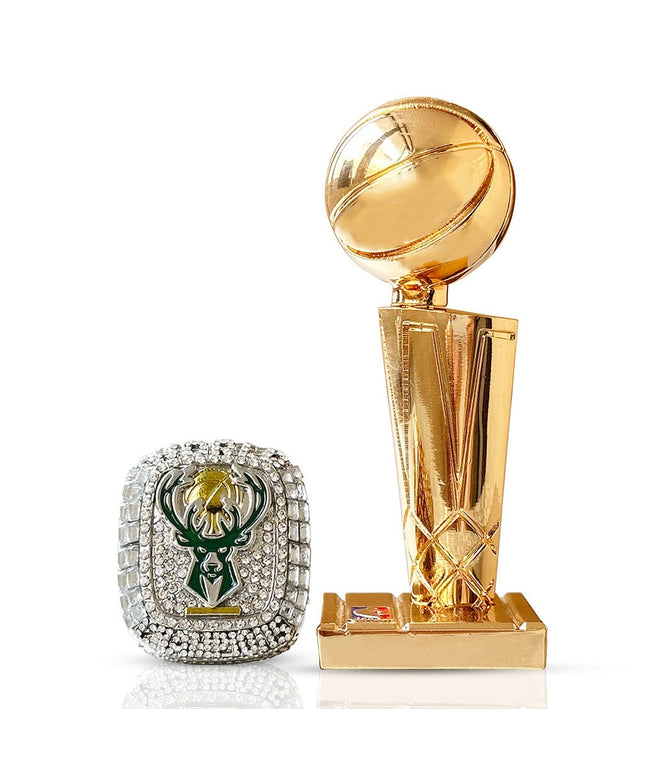 2021 Milwaukee Bucks Championship Ring and Trophy – #34 Tribute Commemorative Replica