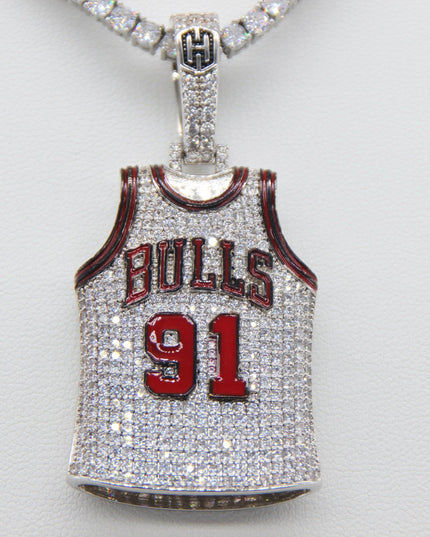 Chicago Bulls Dennis Rodman #91 Jersey Pendant Necklace – Premium Zircon Basketball Fan Gift