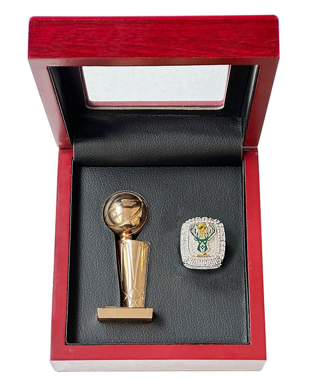 2021 Milwaukee Bucks Championship Ring and Trophy – #34 Tribute Commemorative Replica