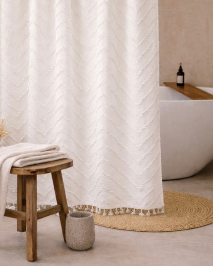White Tufted Chevron Shower Curtain