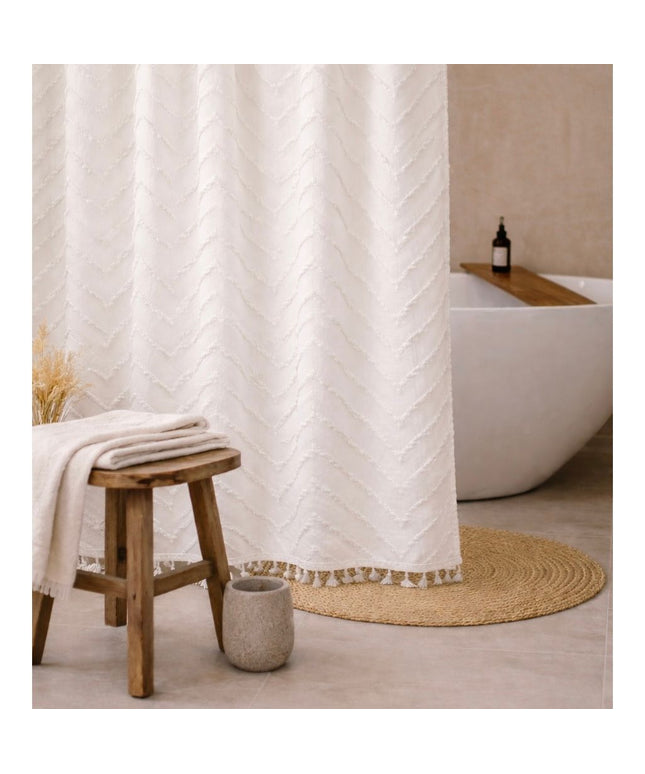 White Tufted Chevron Shower Curtain
