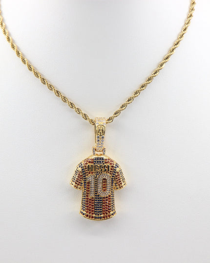 Luxury Football MESSI #10 Jersey Pendant Necklace with Zircon Stones – Perfect Gift for Sports Fans