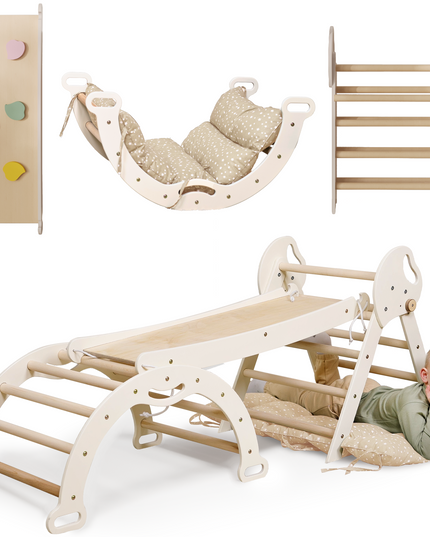 4in1 Montessori Climbing Set: Pikler Triangle, Arch, Slide Board, and Cushion for Toddlers (1–3 Years)