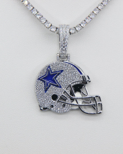 Dallas Cowboys Helmet Pendant Necklace – Sparkling Zircon Gift for Football Fans