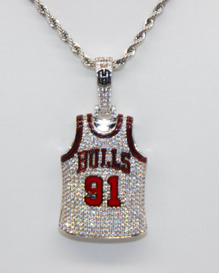 Chicago Bulls Dennis Rodman #91 Jersey Pendant Necklace – Premium Zircon Basketball Fan Gift