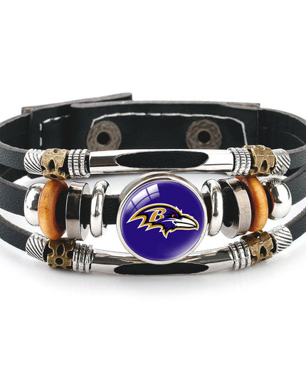 Leather Sports Team Logo Bracelet – Adjustable Fans Wristband Gift for Game Day & Holidays