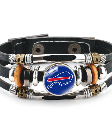 Leather Sports Team Logo Bracelet – Adjustable Fans Wristband Gift for Game Day & Holidays
