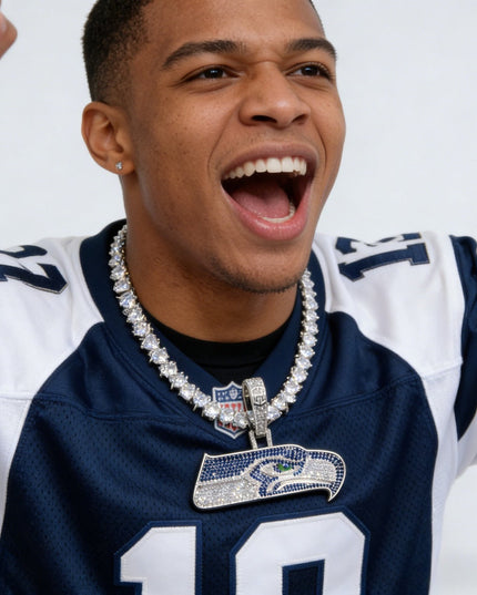 Seattle Seahawks Logo Pendant Necklace – with Heart Tennis Chain for Fans