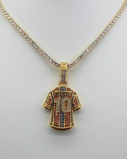 Luxury Football MESSI #10 Jersey Pendant Necklace with Zircon Stones – Perfect Gift for Sports Fans