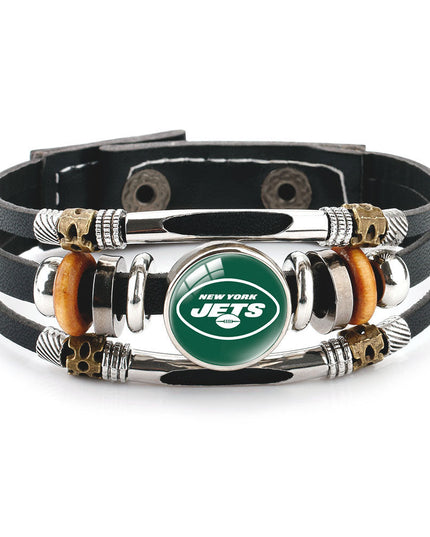 Leather Sports Team Logo Bracelet – Adjustable Fans Wristband Gift for Game Day & Holidays