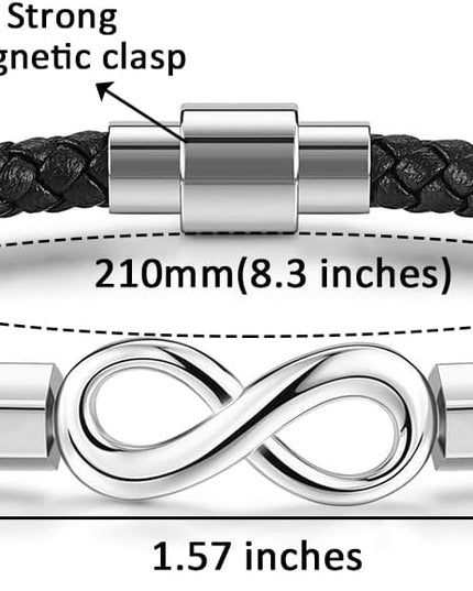 Personalized Leather Infinity Bracelet – Custom Engraved Braided Wristband Gift