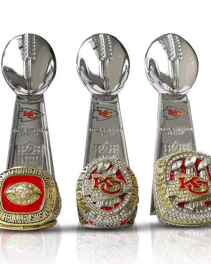 Kansas City Chiefs All Super Bowl Championship Ring & Trophy Set– 1970, 2020 & 2023  Winners Replica Collection