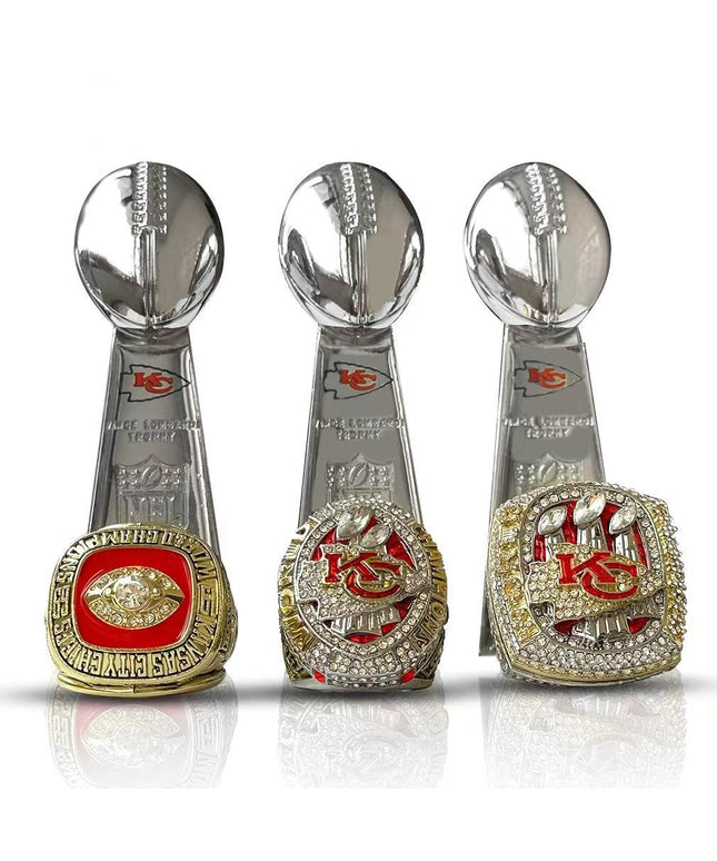 Kansas City Chiefs All Super Bowl Championship Ring & Trophy Set– 1970, 2020 & 2023  Winners Replica Collection