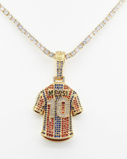 Luxury Football MESSI #10 Jersey Pendant Necklace with Zircon Stones – Perfect Gift for Sports Fans