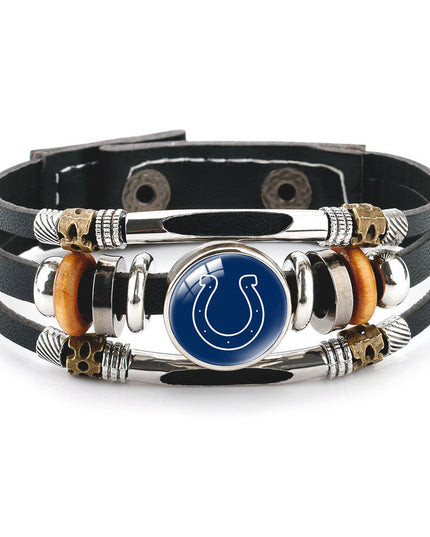 Leather Sports Team Logo Bracelet – Adjustable Fans Wristband Gift for Game Day & Holidays