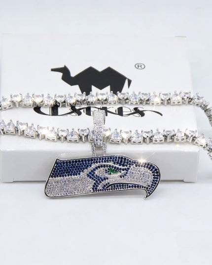 Seattle Seahawks Logo Pendant Necklace – with Heart Tennis Chain for Fans