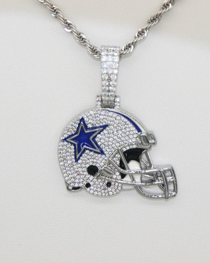 Dallas Cowboys Helmet Pendant Necklace – Sparkling Zircon Gift for Football Fans
