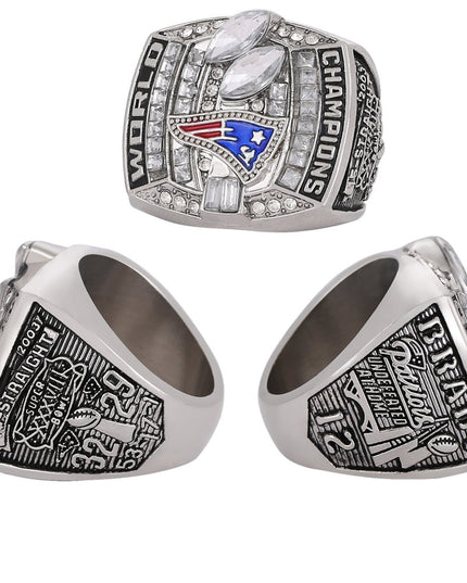New England Patriots Super Bowl Championship Ring & Trophy Set– 2002, 2004, 2005, 2015, 2017 & 2019