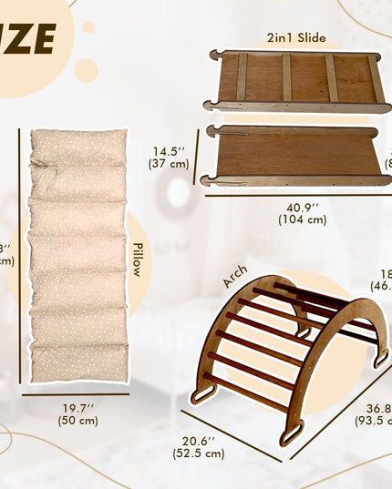 3in1 Montessori Climbing Set: Climbing Arch + Slide Board + Cushion – Chocolate