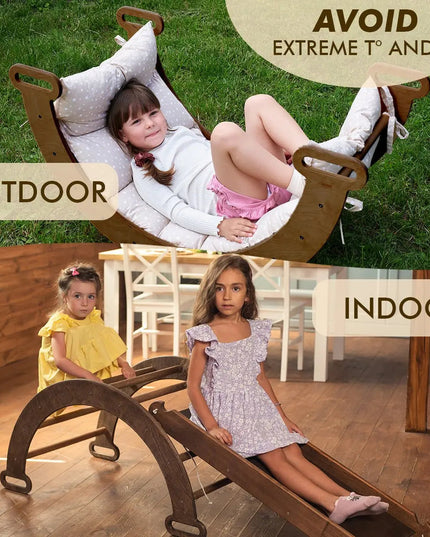 3in1 Montessori Climbing Set: Climbing Arch + Slide Board + Cushion – Chocolate