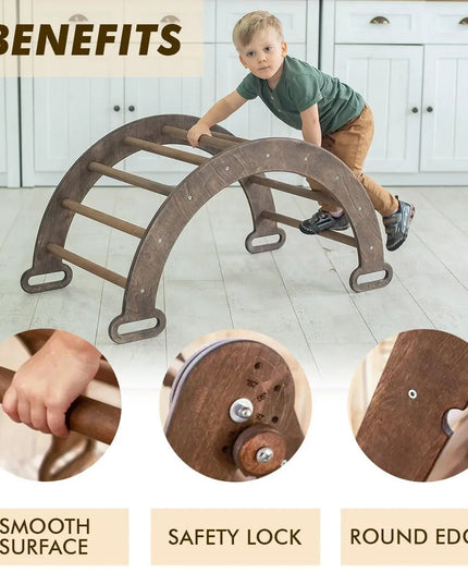 3in1 Montessori Climbing Set: Climbing Arch + Slide Board + Cushion – Chocolate