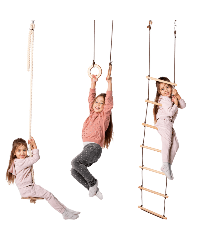 3in1 Swing & Climbing Set: Rope Ladder, Gym Rings & Disc Swing