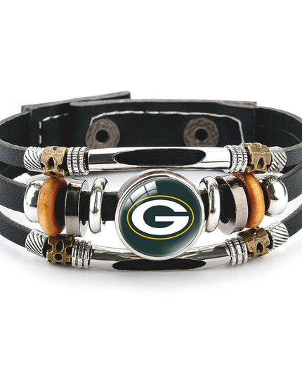 Leather Sports Team Logo Bracelet – Adjustable Fans Wristband Gift for Game Day & Holidays