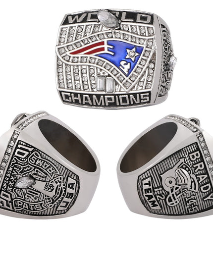 New England Patriots Super Bowl Championship Ring & Trophy Set– 2002, 2004, 2005, 2015, 2017 & 2019