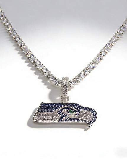 Seattle Seahawks Logo Pendant Necklace – with Heart Tennis Chain for Fans