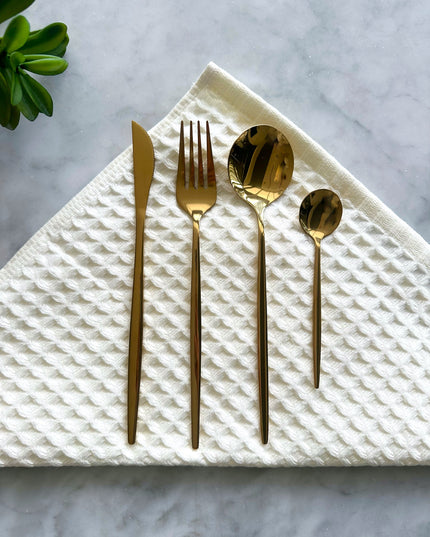 Modern Sleek Gold Flatware, Set of 16
