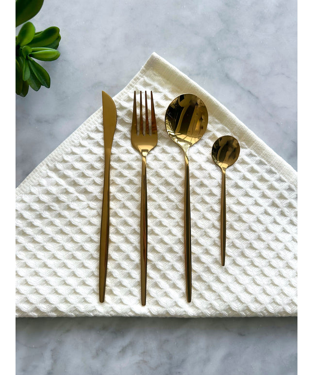Modern Sleek Gold Flatware, Set of 16