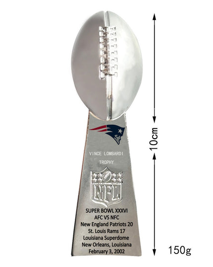 New England Patriots Super Bowl Championship Ring & Trophy Set– 2002, 2004, 2005, 2015, 2017 & 2019